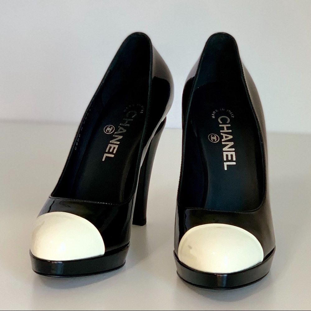 CHANEL Patent Leather Cap Toe Pumps - Picture 1 of 2
